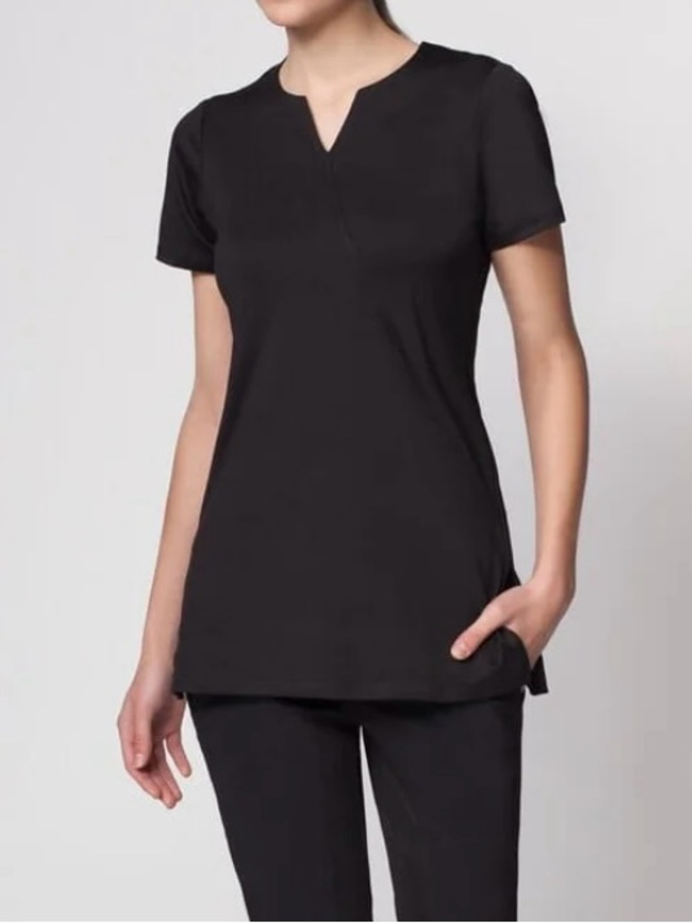 Noel Asmar Womens S Black Top Activewear Ellis Tunic Relaxed Fit Mock Wrap VNeck